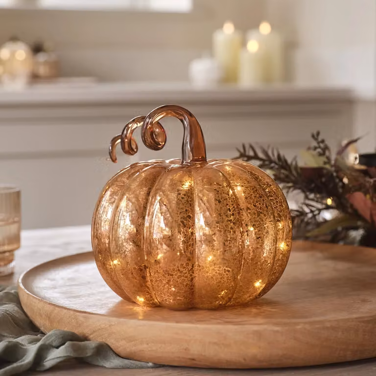 Lights4fun Amber Mercury Glass Light Up Pumpkin Autumn Decoration, Height: 16.5 cm