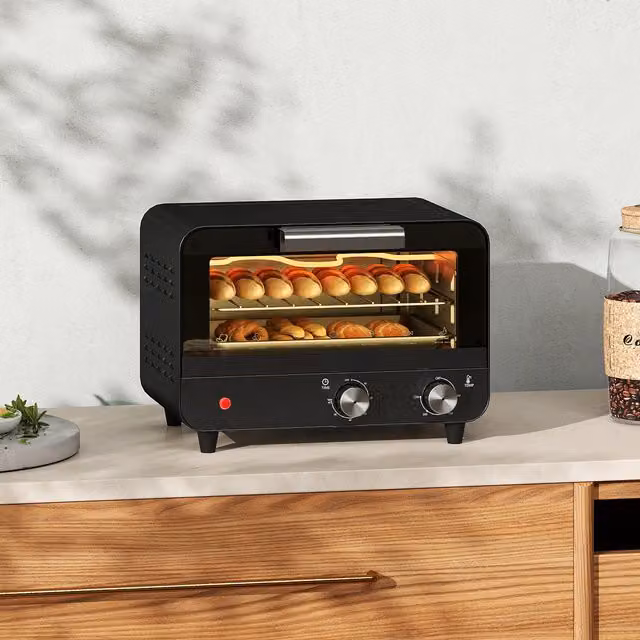 HOMCOM 12L Mini Countertop Toaster Oven with Grill and Glass Door, Black
