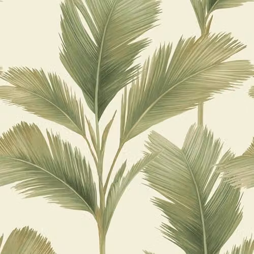 Belgravia Decor Kailani Tropical Palm Leaf Wallpaper in Sage and Cream with a Matte Finish – 1