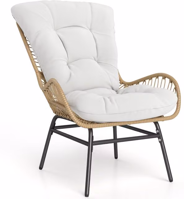 Costway Modern White PE Rattan and Metal Outdoor Dining Chair