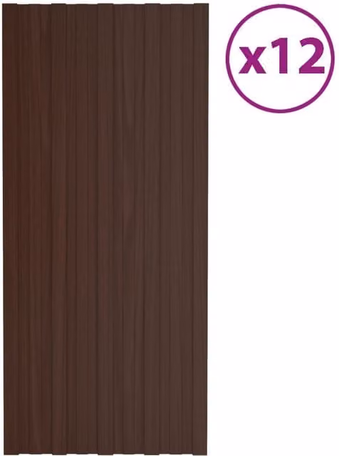 Berkfield Home 12-piece Galvanised Steel Roof Panels in Brown, W: 100 cm, H: 45 cm