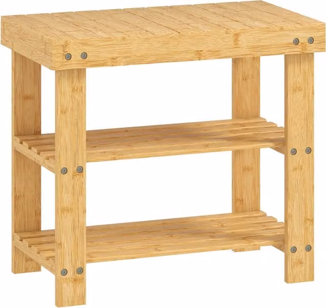 HOMCOM 3-Tier Bamboo Shoe Storage Bench in Brown Wood Finish