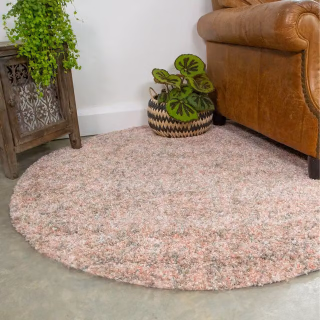 The Rug House Super Soft Mottled Shaggy Pile Square Rug in Blush Pink, W/D: 135 x 135 cm