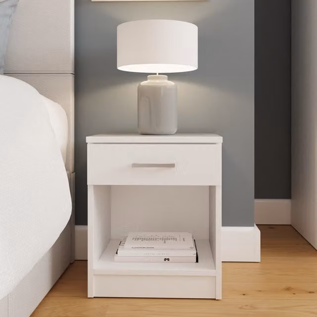 GFW Minimalist White 1 Drawer Bedside Table