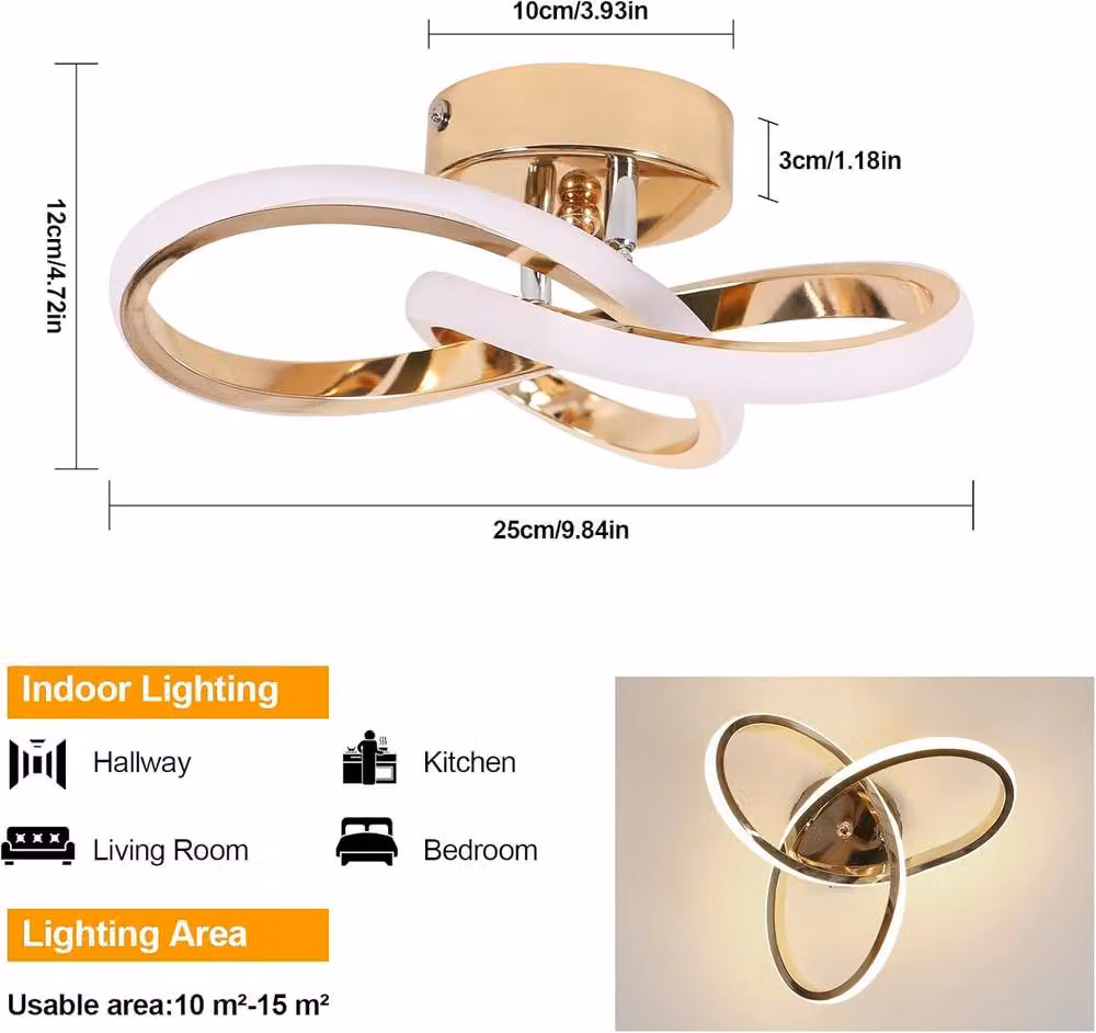 Goeco Modern LED Ceiling Light, 22W, Gold/Brass, CCT Adjustable – 2