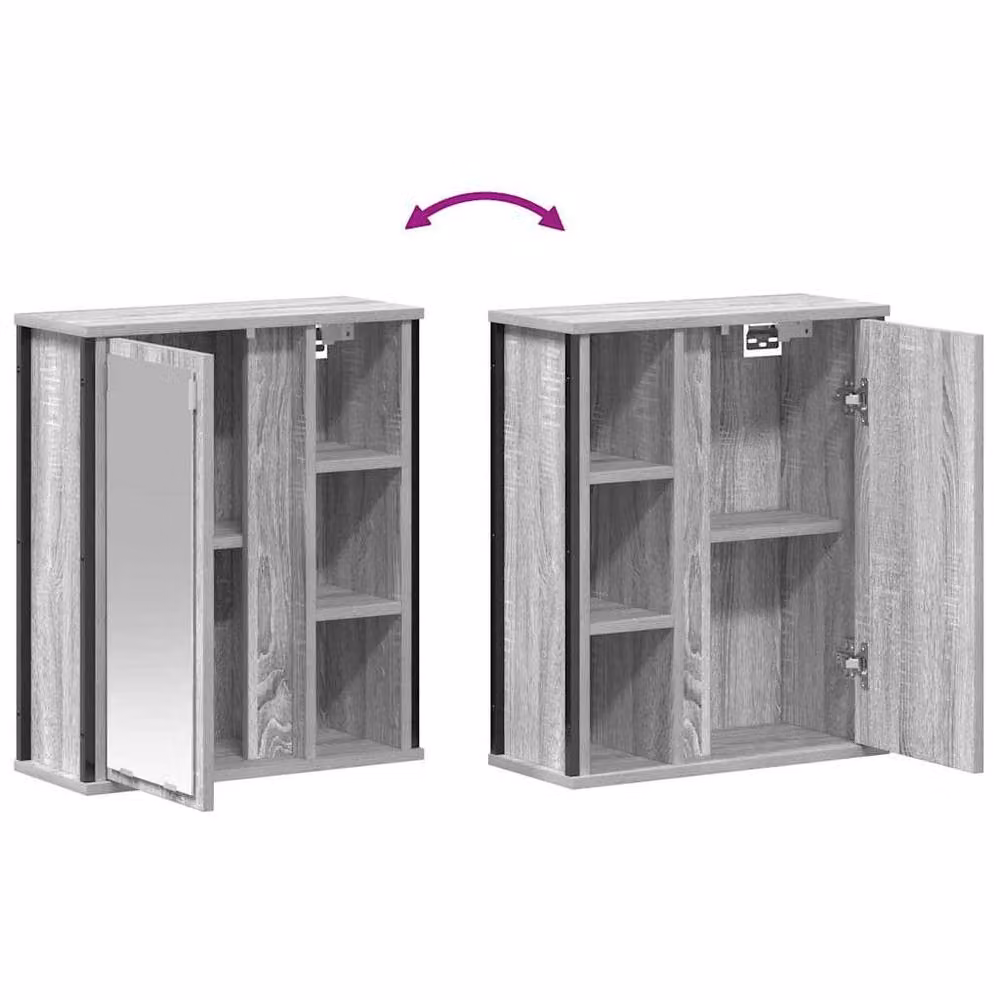 Berkfield Home Decorative Grey Sonoma Bathroom Wall Cabinet with Mirror, W/D/H: 50 x 21 x 60 cm – 4