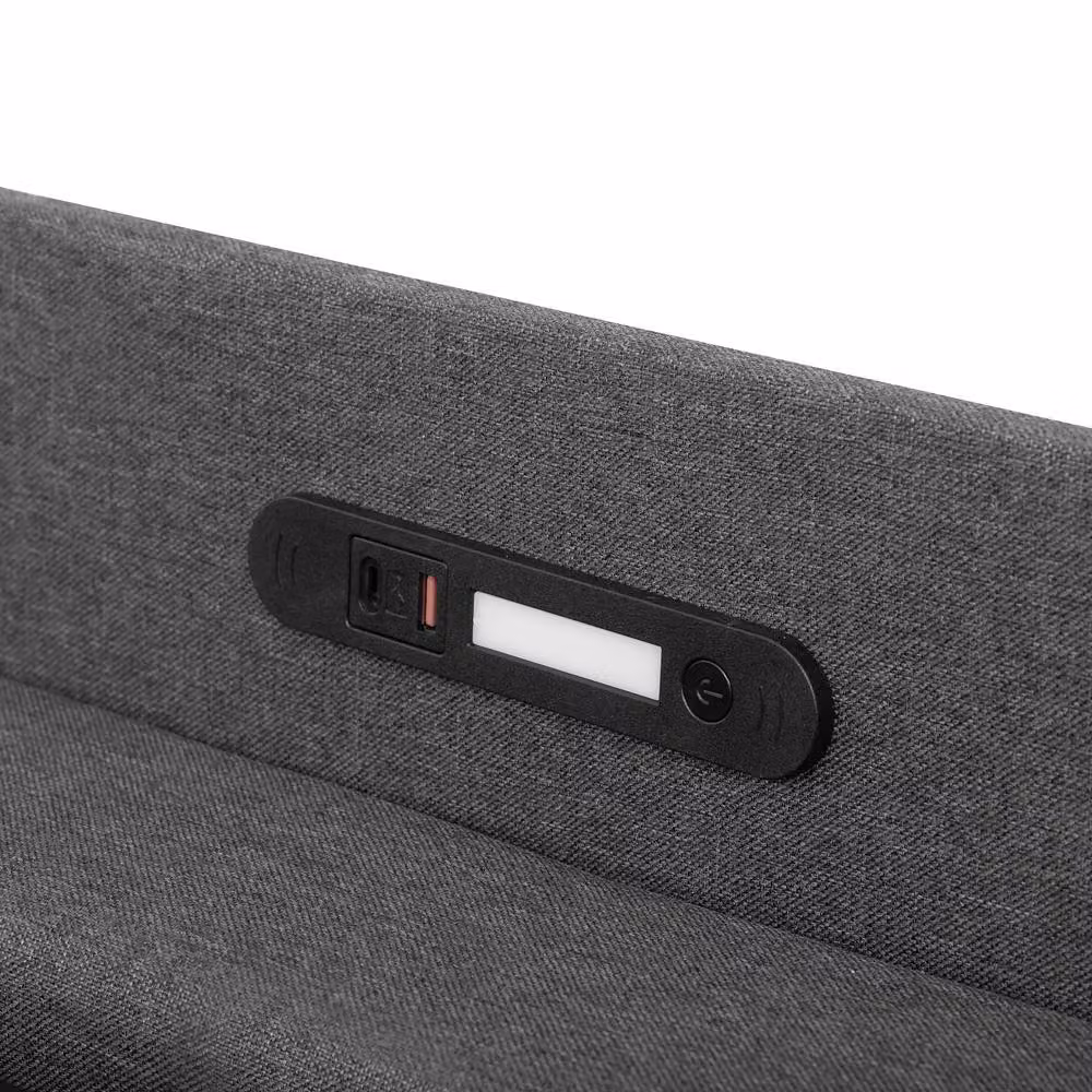 BTM Grey 5ft King Size Upholstered Bed with Hydraulic Storage and Charging Headboard W/D/H: 150 x 200 x 113 cm – 4
