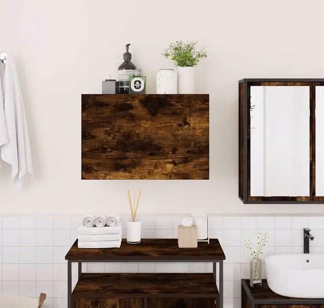 Berkfield Home Decorative Bathroom Wall Cabinet in Smoked Oak Brown, W: 60 cm, D: 25 cm, H: 40 cm – 1