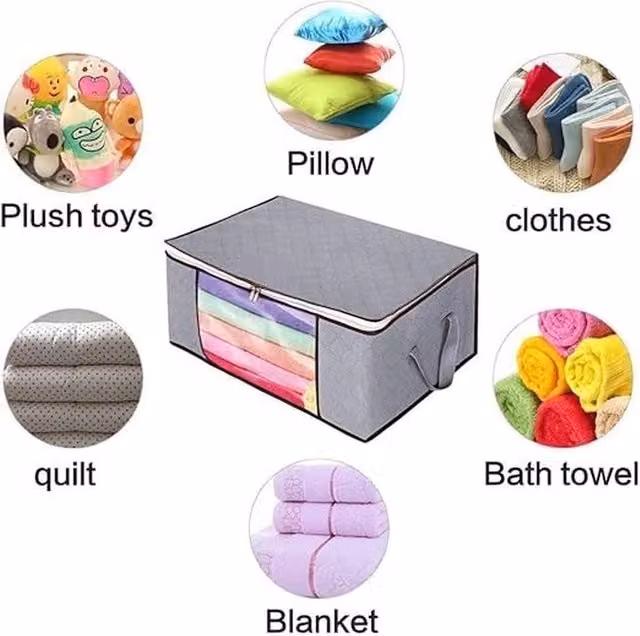 FLAVORA 6-Piece Foldable Clothes Storage Organizer Bags in Grey with Handles