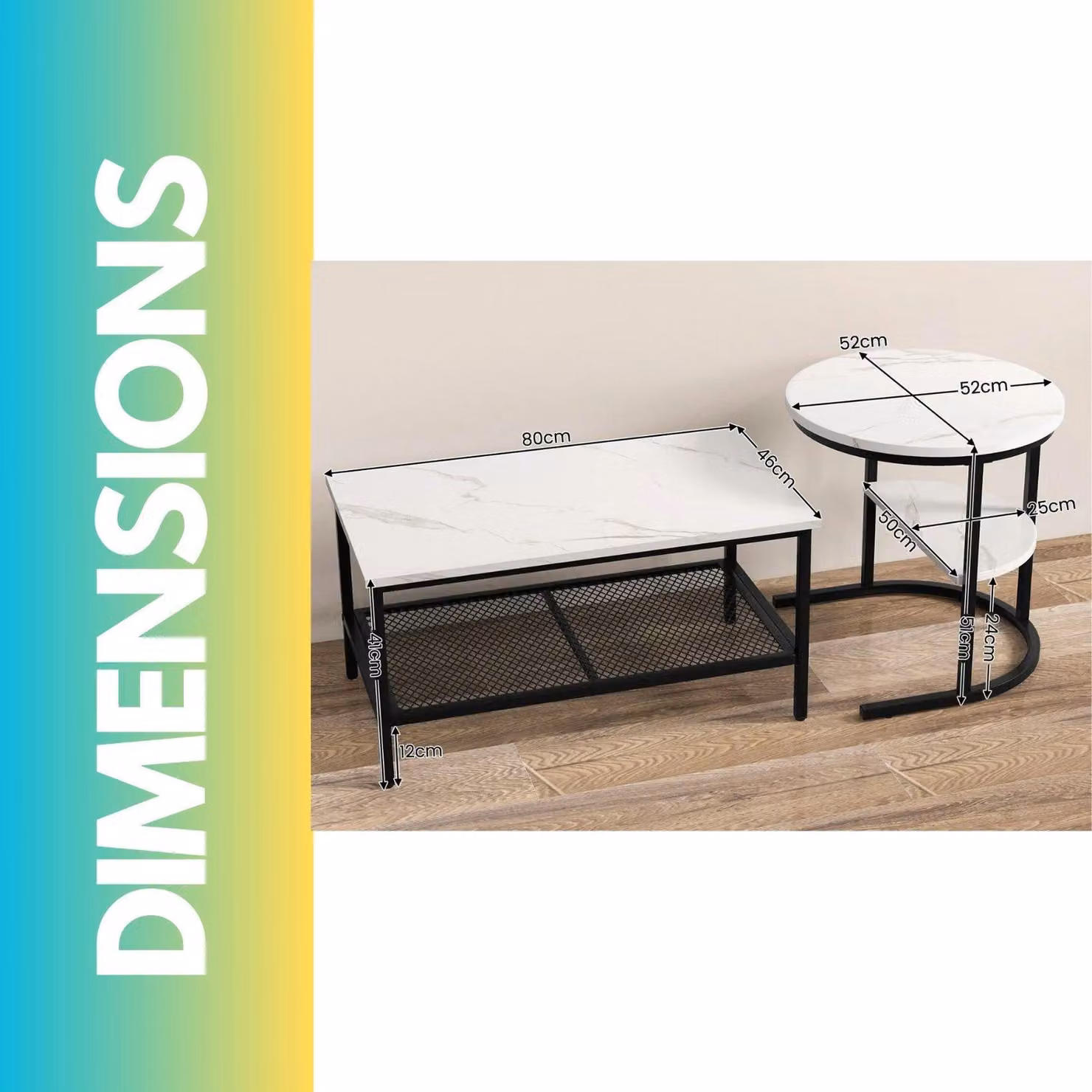 Pirlo Plush Black and White Faux Marble 2-Piece Nesting Tables Set – 3