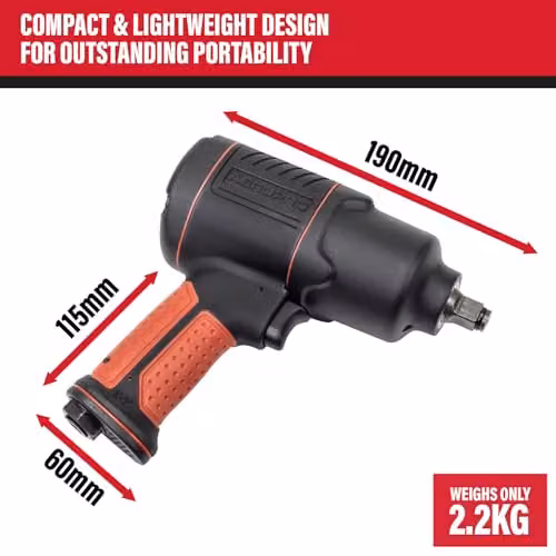 SIP Air Impact Wrench 1/2" Composite Square Drive Twin Hammer Air Tool, 610Nm, Black – 4