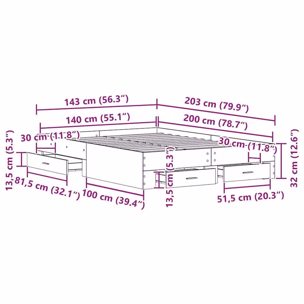 Berkfield Home Artisan Oak Bed Frame with Drawers, Brown, W/D/H: 140 x 200 cm – 2