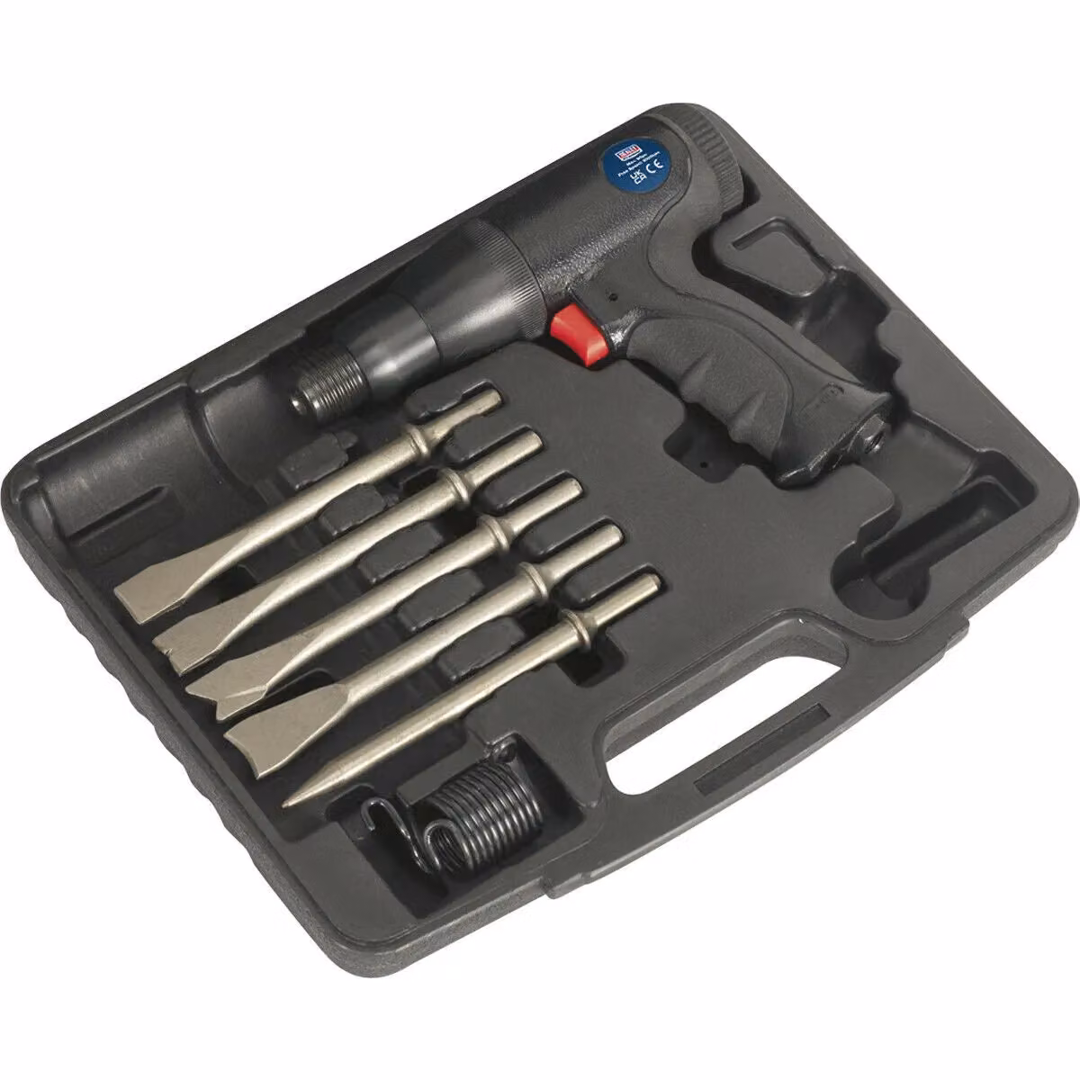 Loops Composite Air Hammer Kit with 5 Steel Chisels and Storage Case in Black and Multicolour – 3