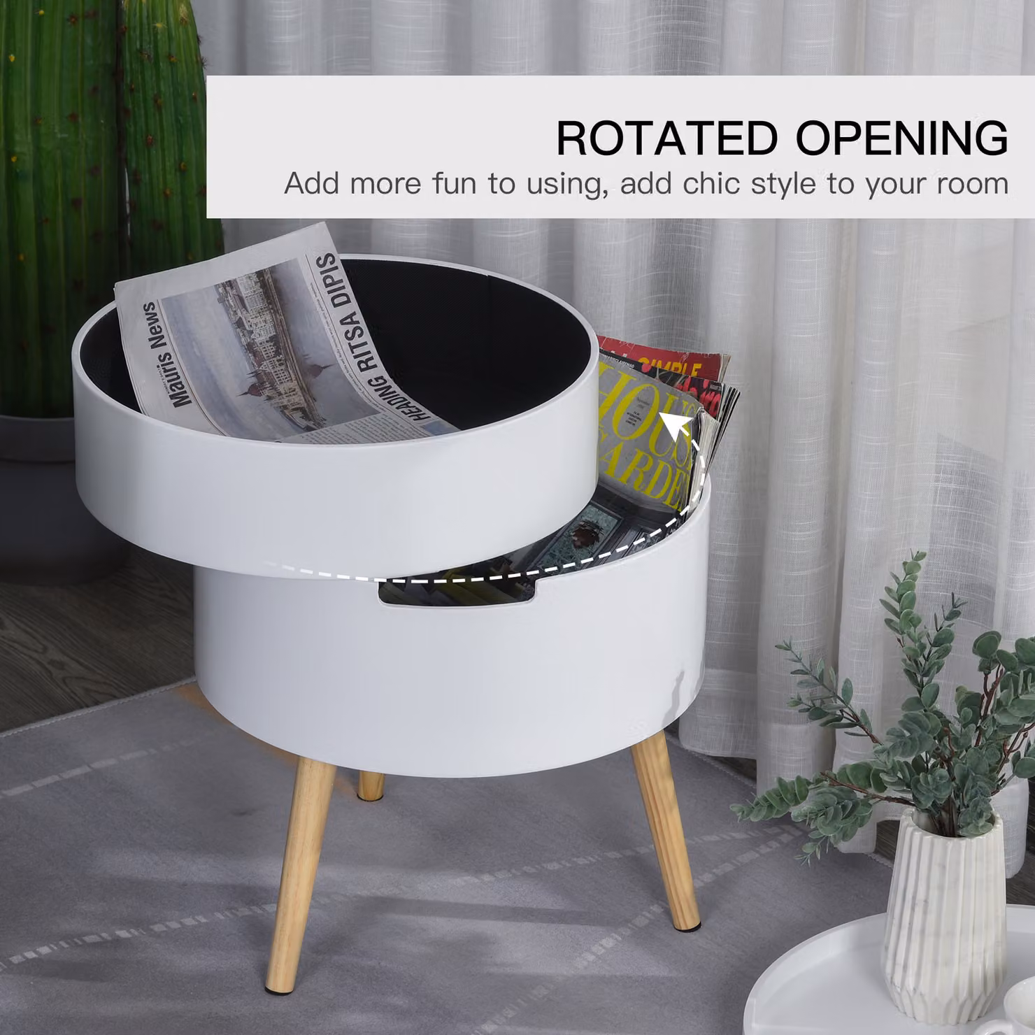 HOMCOM 3-Tier Nested Round Coffee Table Set with Hidden Storage and Detachable Tray in White – 4