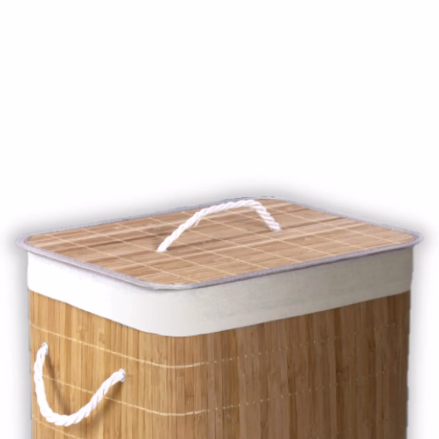HomeSpace Direct Bamboo Laundry Hamper Basket Oblong in Natural Brown and Beige with Removable Fabric Bag and Handles – 2