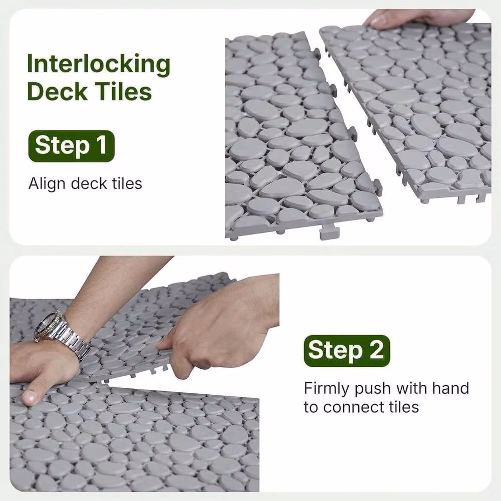 SPETLEK Cobblestone Effect Floor Tiles, Grey, Pack of 8 – 3