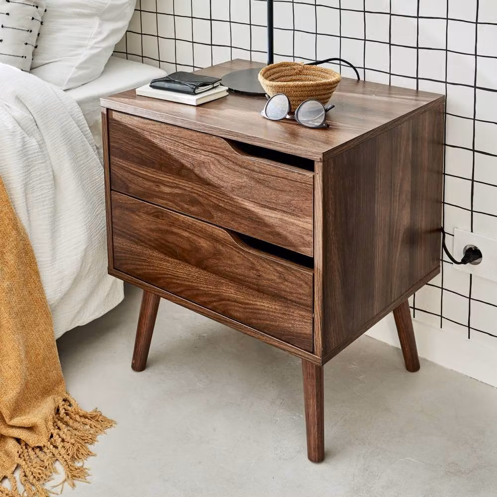 sweeek Walnut Wood-effect Bedside Table in Dark Brown – 4