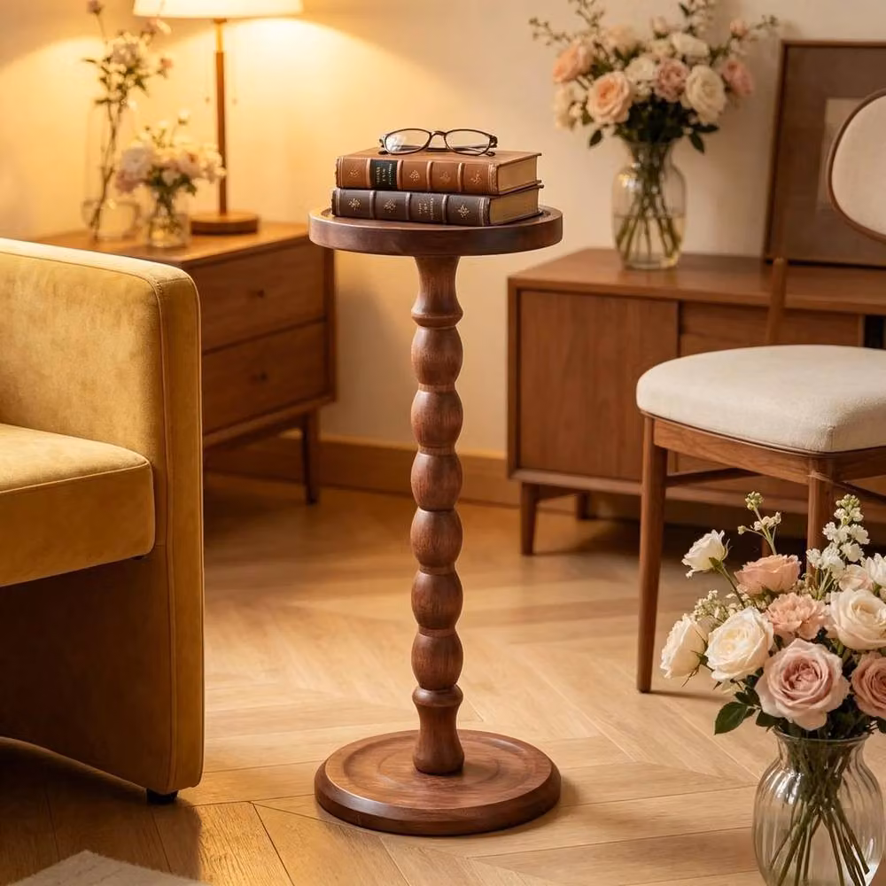 FORGEVIO Solid Oak Wood Round Side Table in Rustic Brown – 3