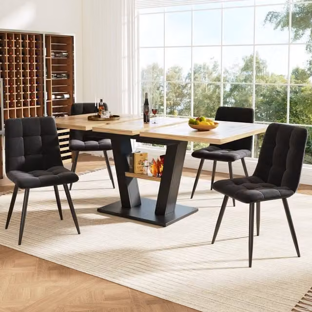 Aosom UK Extendable Rectangular Dining Table with Marble-Effect MDF Top and Black X-Frame Metal Legs, W/D/H: 118 x 70 x 75 cm – 1