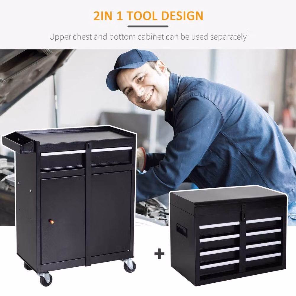 STILVORA Metal Tool Cabinet with Lockable Drawers and Wheels, Black – 6