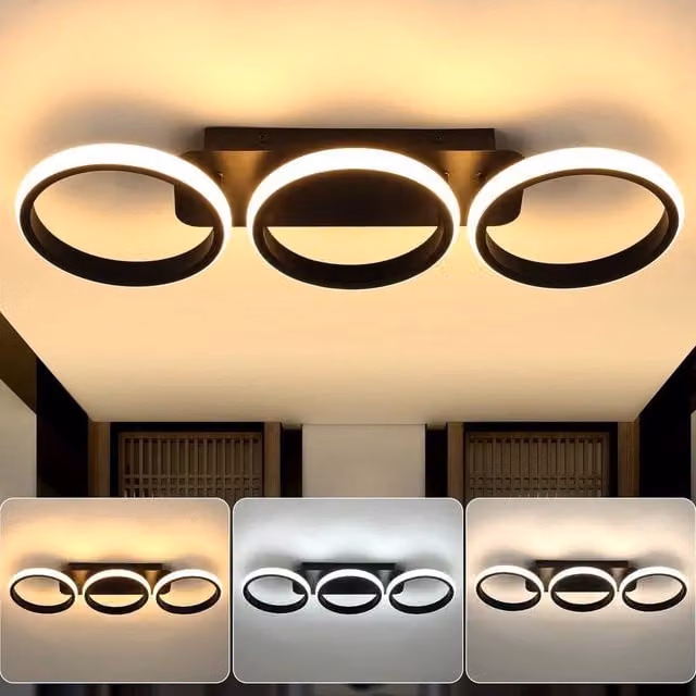 FLAVORA Modern Dimmable LED Ring Flush Ceiling Light in Black and Multicolour
