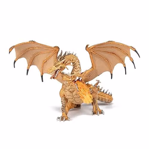 Papo Gold Two-Headed Dragon Figure from the Fantasy & Medieval Collection, Height: 19.5 cm – 3