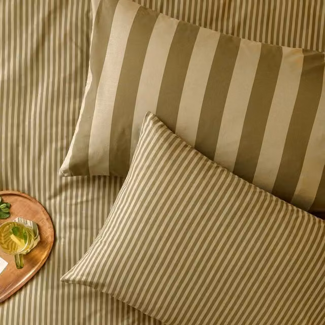 Furn Reversible Striped Pillowcase Pair in Green, W: 70 cm, H: 50 cm