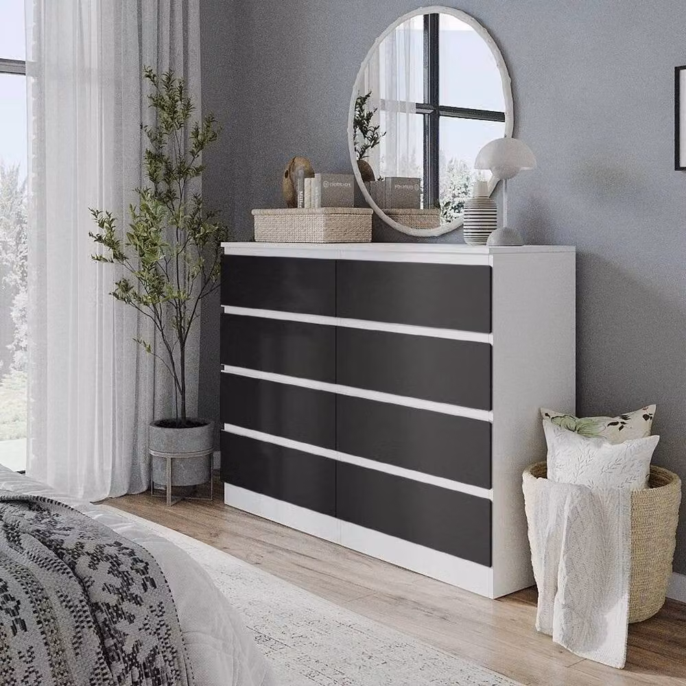FORGEVIO Modern 8 Drawer Chest with White Carcass and Black Drawers – 2
