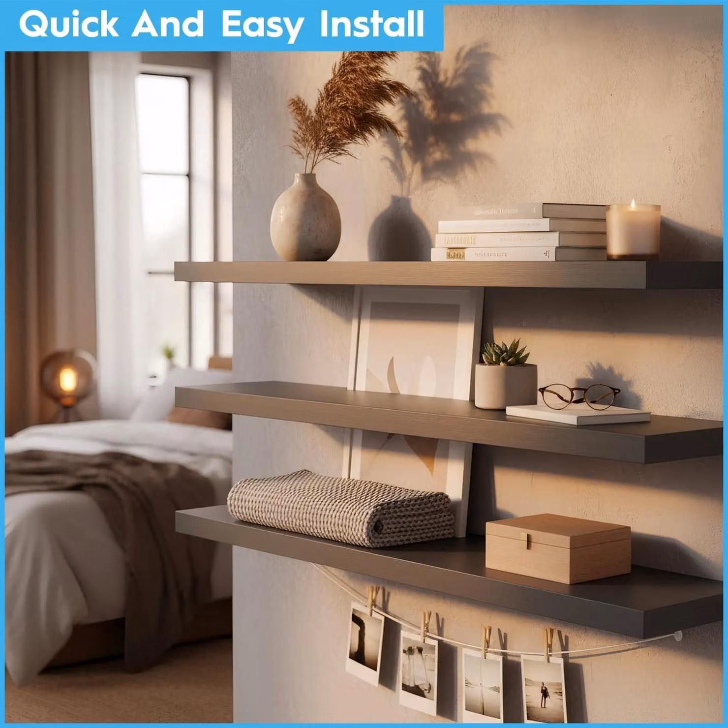 Harbour Housewares Set of 6 White MDF Floating Wall Shelves, 100 cm Width – 1