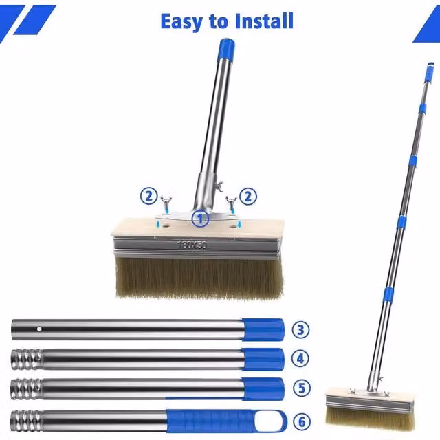 PAWNORA Long Handle Decking Paint Brush with 2 Heads in Silver
