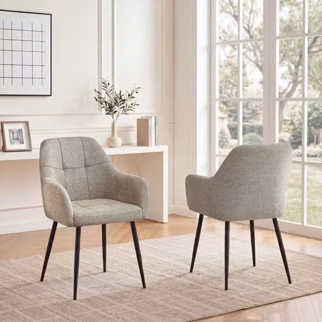 SONARA Modern Set of 2 Dining Chairs with Brown Fabric and Metal Legs