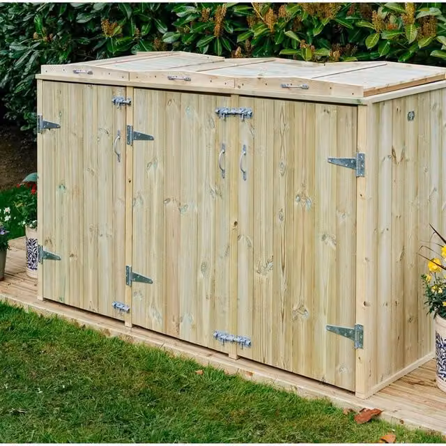Buttercup Farm Shireburn Bin Store in Brown, Fits 2x 180L/240L Wheelie Bins and 2x Boxes – 1