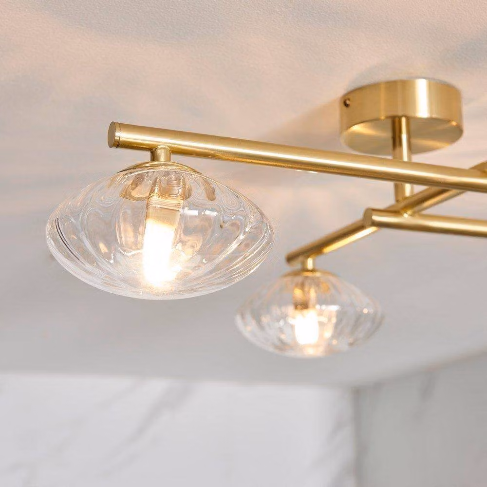 Netlighting ORISTANO Dimmable 4 Light Semi Flush Bathroom Ceiling Lamp in Yellow and Gold/Brass Glass – 2