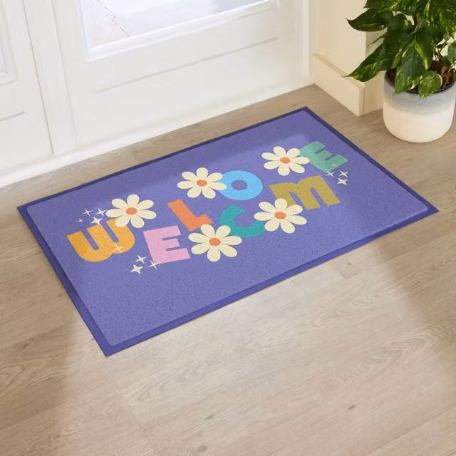 Artsy Mats Elizabeth Olwen Welcome Indoor/Outdoor Doormat, Purple, W: 90 cm, D: 60 cm