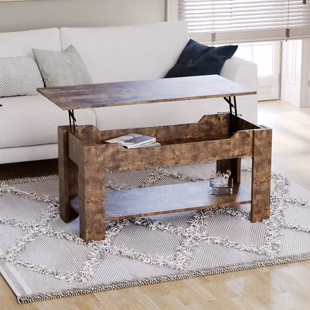 Vida Designs Modern Rectangular Lift-Top Coffee Table in Brown Wood