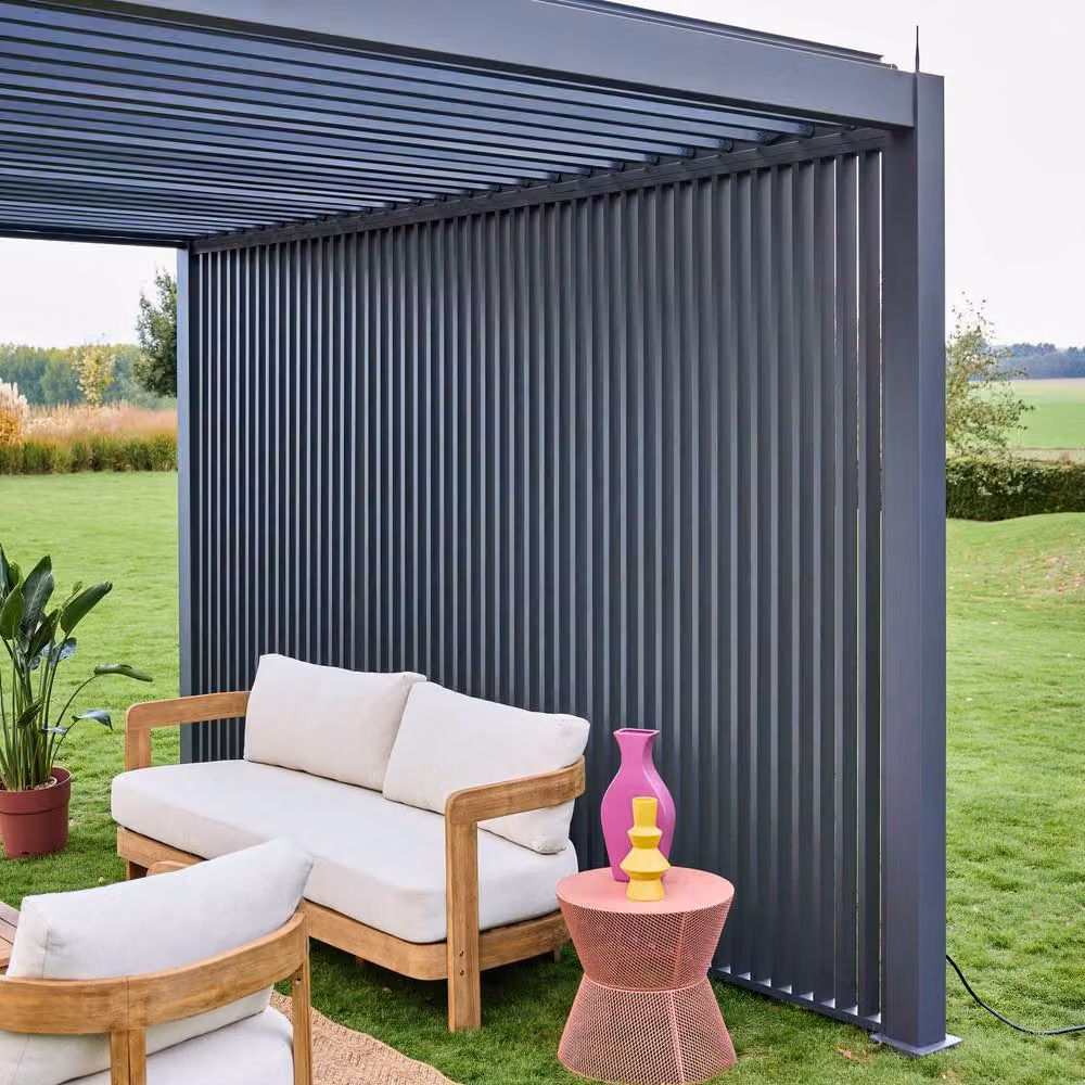 Sweekeet Aluminium Louvered Pergola in Dark Grey, W 4 m x D 3 m, including 3 x 130 cm Vertical Louver Panels – 3