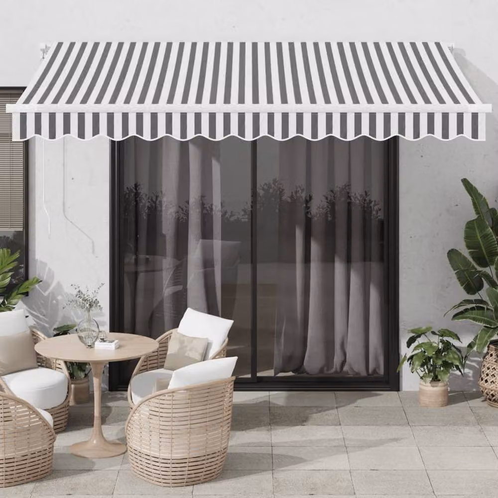 Berkfield Home Manual Retractable Folding Arm Awning in Anthracite and White, W: 350 cm, D: 250 cm – 2