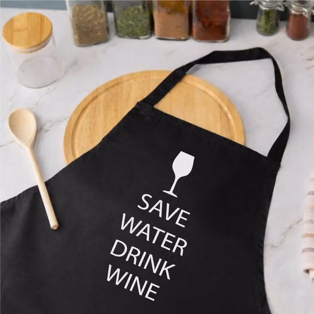 60 Second Makeover Save Water Drink Wine Black Apron – 1