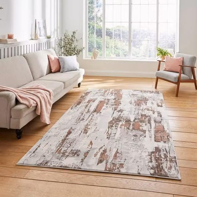 Terrys Apollo GR579 Modern Abstract Machine Woven Yarn Rug, Grey Rose, W: 200 cm, D: 290 cm