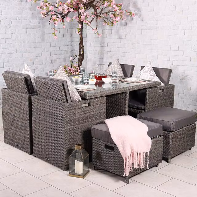 Royalcraft Paris 8 Seater Grey Rattan and Aluminium Cube Set – 7