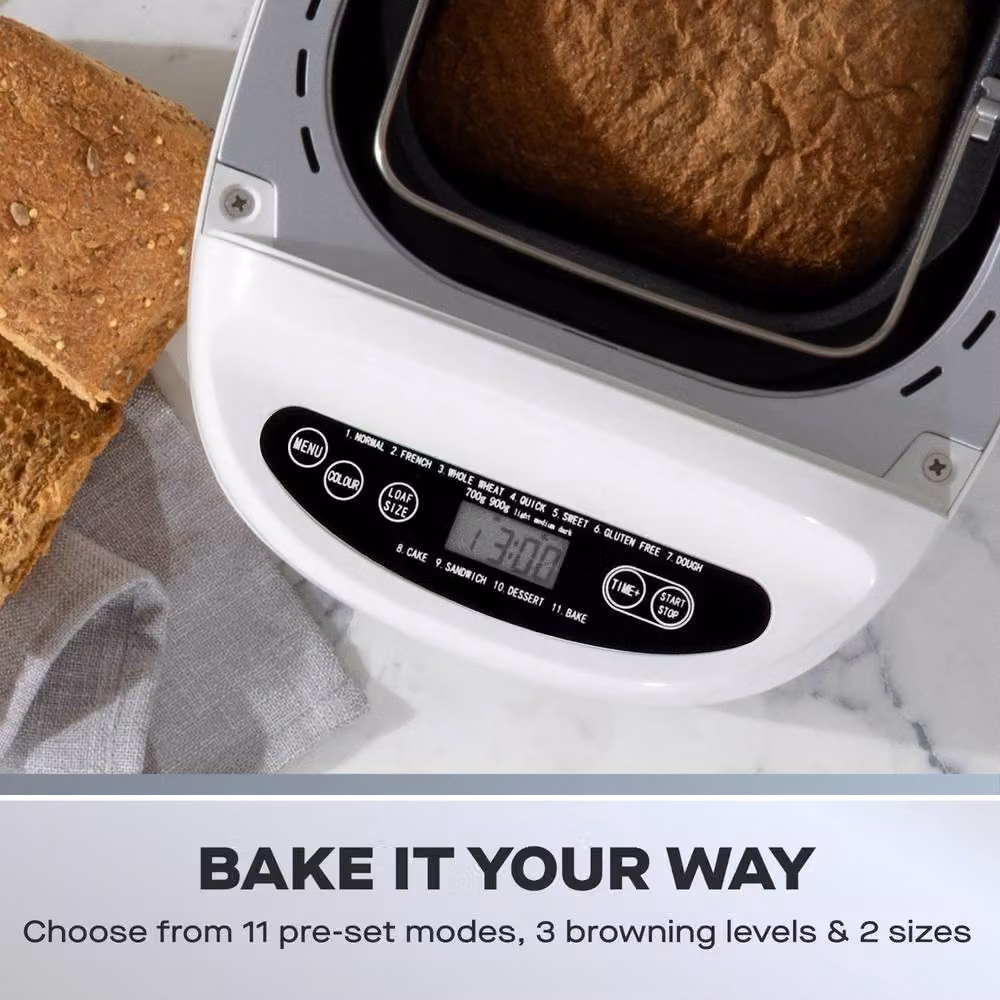 Daewoo White Bread Maker Machine with 11 Programs, Timer and Gluten Free Setting, 700g/900g Capacity – 5