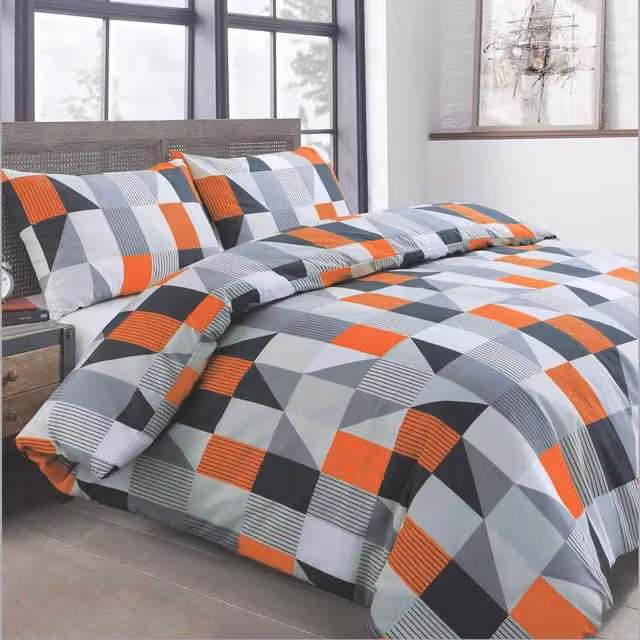 Velosso Geometric Shapes Polycotton Duvet Cover and Pillowcase Set in Orange, 90 x 200 cm