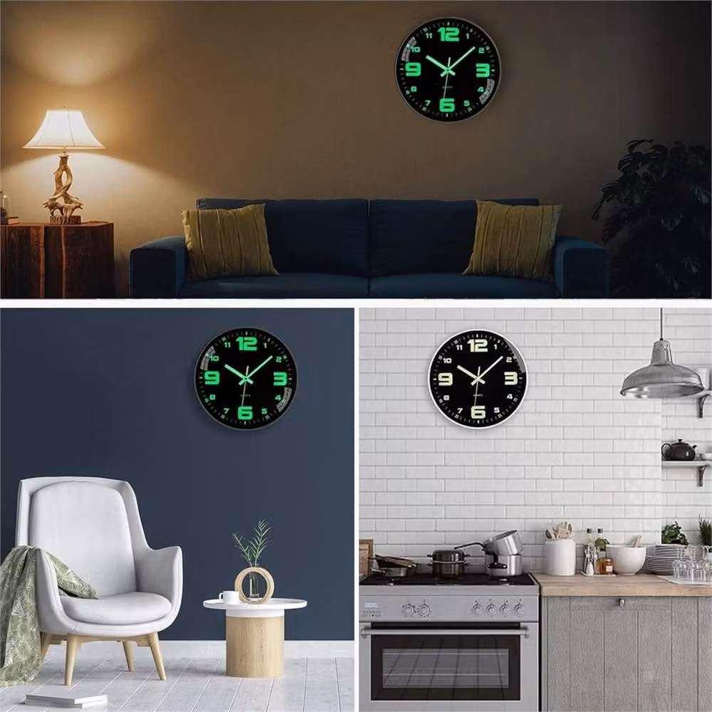EONLION Modern Round Luminous Analog Wall Clock in Black, Diameter: 30.48 cm – 2