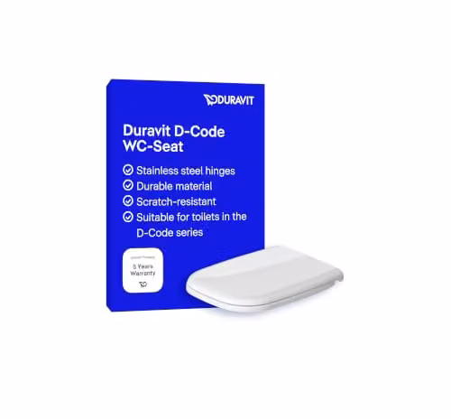 Duravit D-Code Toilet Seat and Lid in White with Stainless Steel Hinges