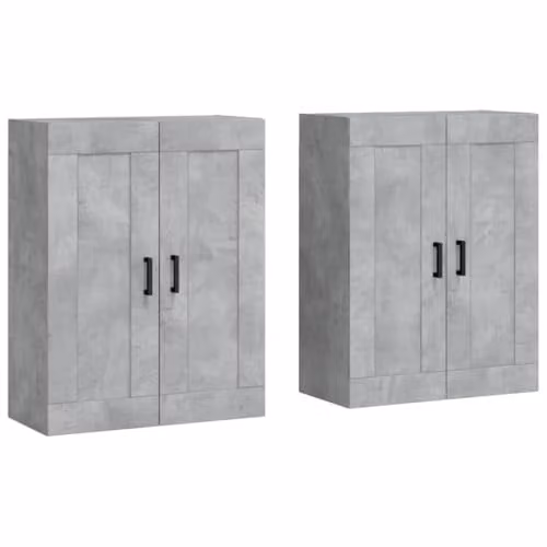 vidaXL Set of 2 Wall Mounted Cabinets in Concrete Grey Matt MDF with Hinged Doors and Internal Shelves