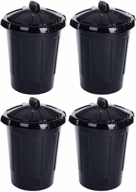 FLAVORA 4-Piece Black Plastic Garden Animal Feed Storage Bins with Lids