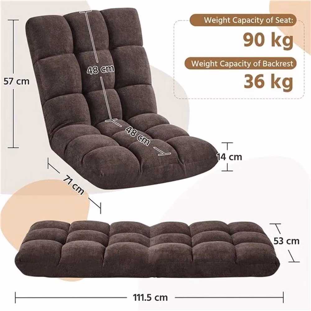 KORVIXA Brown Fabric Floor Folding Gaming Chair W/D/H: 100 x 100 x 90 cm – 2