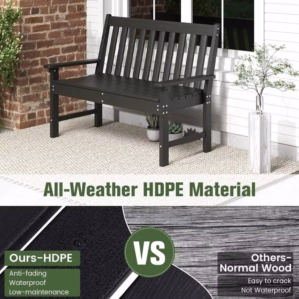 PAWNORA Modern Two-Seater All-Weather Garden Bench in Black – 4