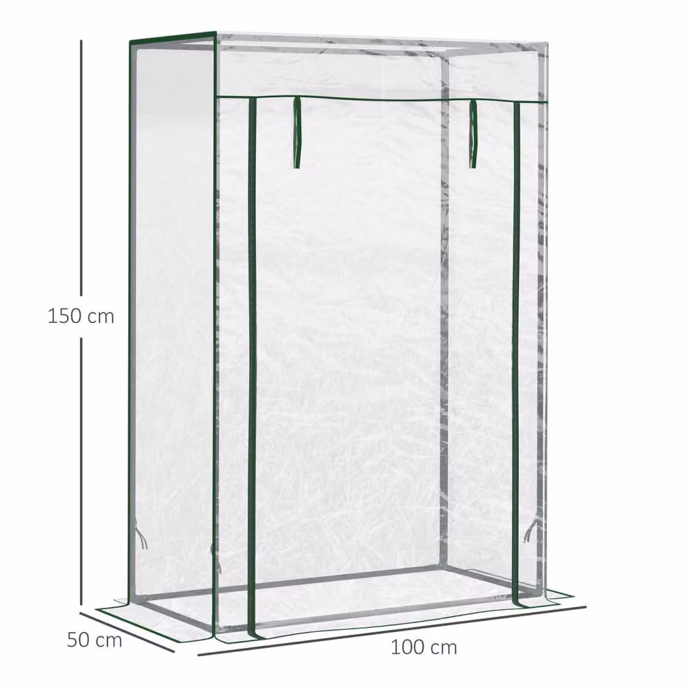 STILVORA Mini Greenhouse with Roll-Up Door in Transparent Plastic and Galvanised Steel, W/D/H: 150 x 100 x 50 cm – 2