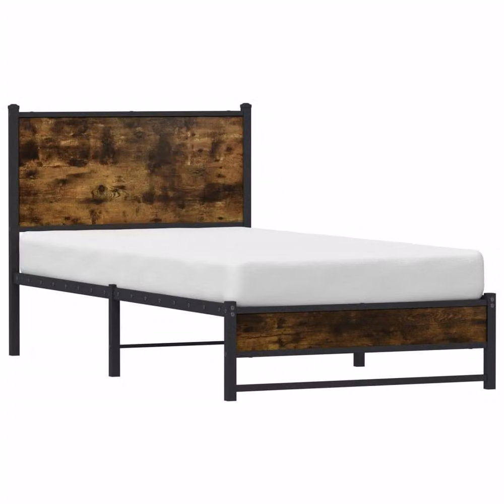 Berkfield Home Metal Bed Frame in Smoked Oak Brown, W: 90 cm, L: 200 cm – 2